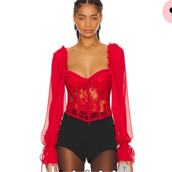NWT For Love and Lemons Red Long sleeve corset top - small - Picture 5 of 7